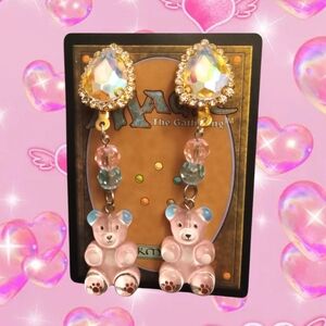 Cute Bear  with Crystal Accents Clip Ons